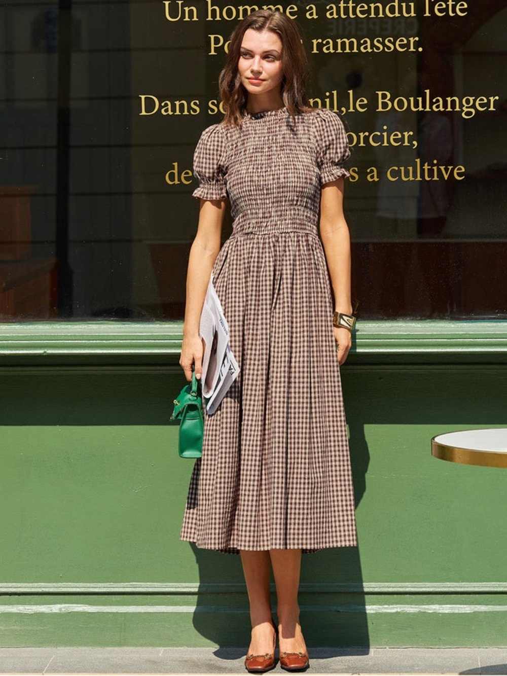 RIHOAS Brown Gingham Smocked Maxi Dress - Picture 3 of 10